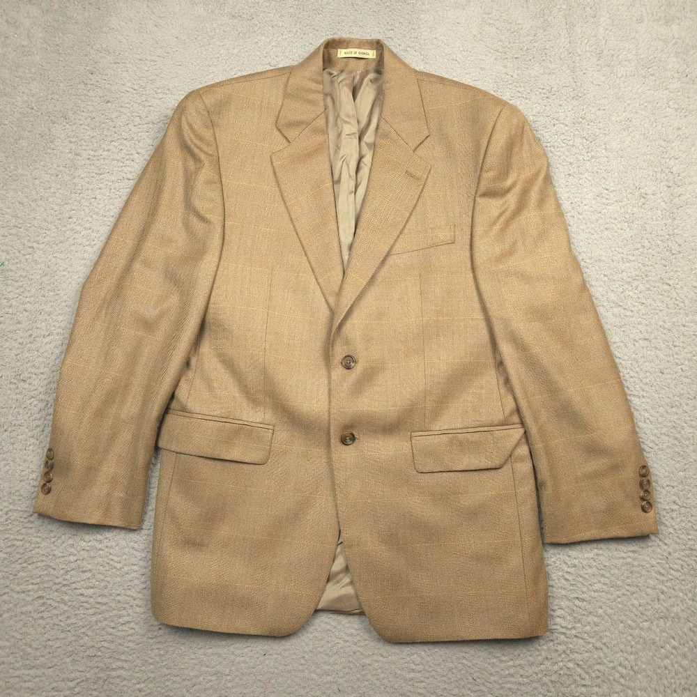 Lauren Ralph Lauren Sport Coat Men 39R Silk Wool Windowpane Tan Made Canada